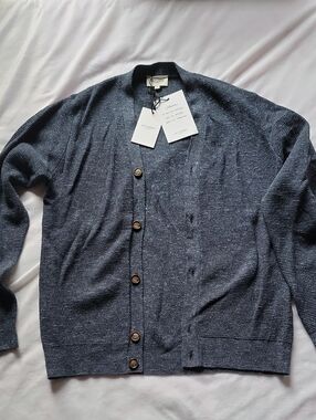 Octobre Editions Men's Textured Navy Button Cardigan